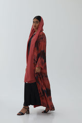 Dark Peach Printed Pure Silk Zainah cut Abaya