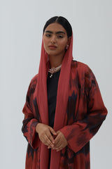 Dark Peach Printed Pure Silk Zainah cut Abaya