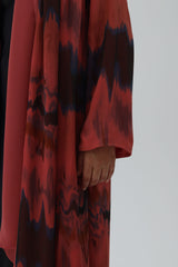 Dark Peach Printed Pure Silk Zainah cut Abaya