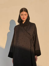 V-High neck collar abaya with cuff on sleeve and tie rope