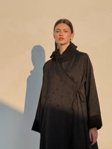 V-High neck collar abaya with cuff on sleeve and tie rope