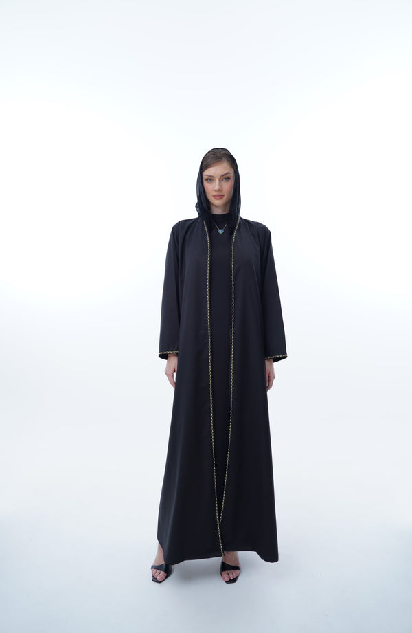 V neck abaya with Green Anchor Thread and crystal Emb