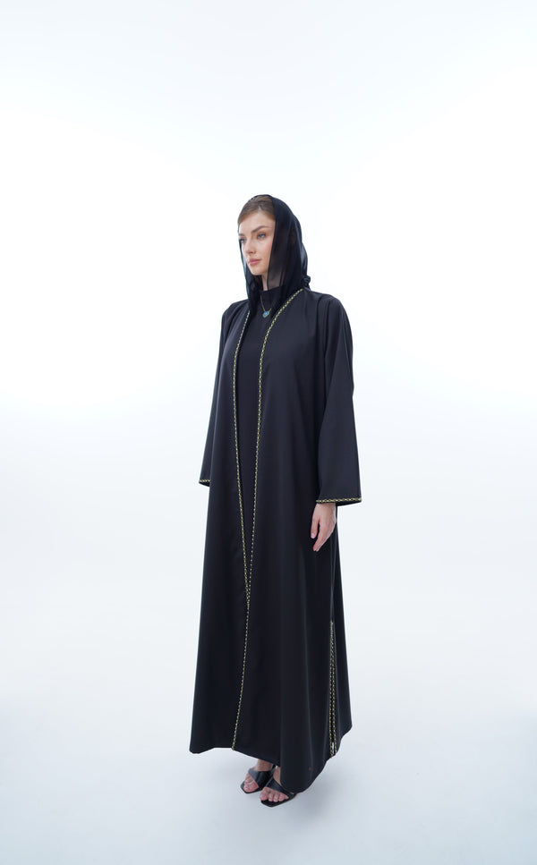 V neck abaya with Green Anchor Thread and crystal Emb