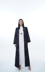 Vneck abaya with Zig Zag Silver Glitter Thread EMB