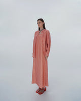 Low cut Striped Long Dress&Shirt in Off white with Orange Line Silk fabric