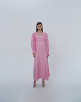 Low cut Striped Long Dress&Shirt silk in light Pink With Off White Line