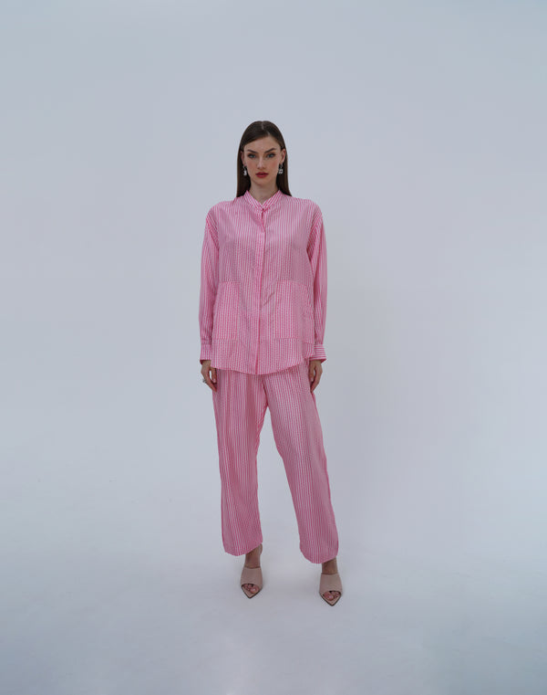 Pant&shirt with lining in Light pink with white dots fabric