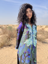 HF Kaftan(Limited)-in green With Purple Mix Pure Silk