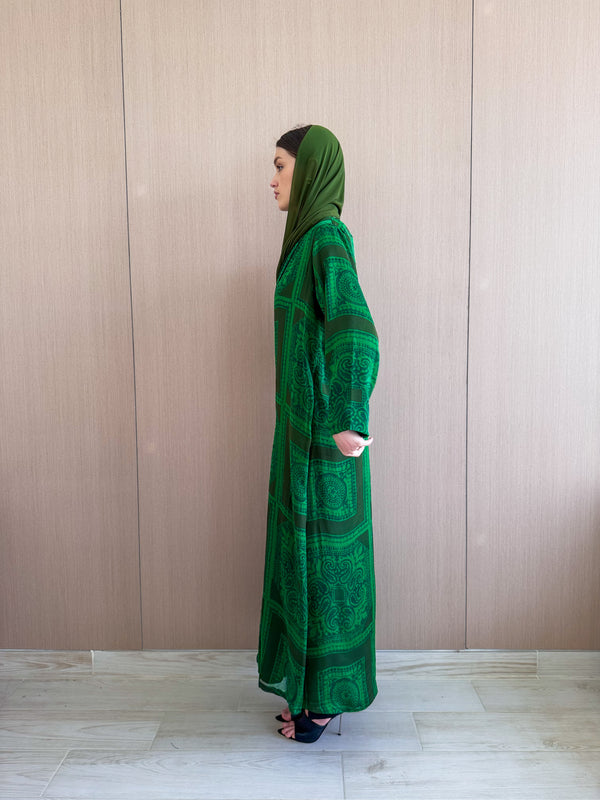 Zainah Cut Abaya in Green and Brown Mix Color