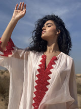 Round V-neck Kaftan with Red Beads on front